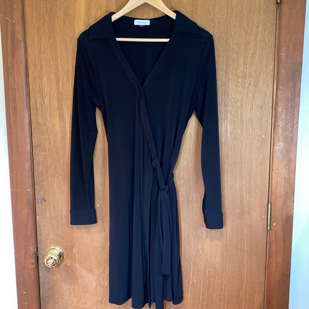 Calvin Klein black long sleeved wrap dress size 12